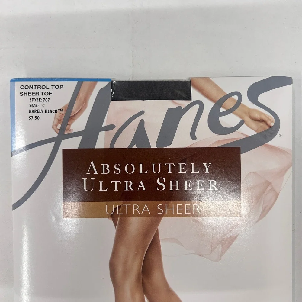 2 Pair Hanes Absolutely Ultra Sheer Pantyhose C Barely Black Control Top 707